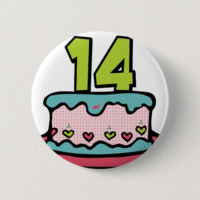 14 Year Old Birthday Cake Pinback Button (Front)