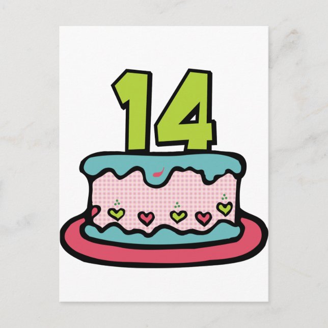 14 Year Old Birthday Cake Postcard (Front)