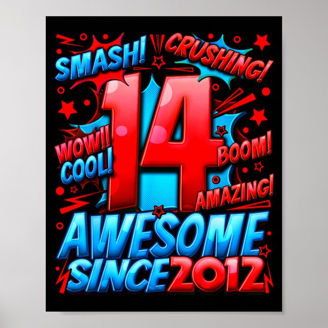 14 Year Old For Boys 14th Birthday Boy 14 Year Old Poster (Front)
