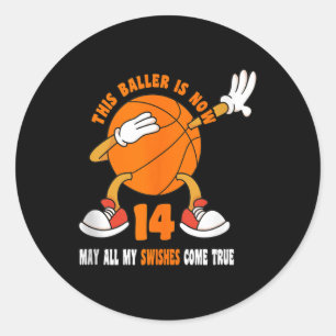 14 Year Old Happy 14th Birthday Basketball 14th Bi Classic Round Sticker