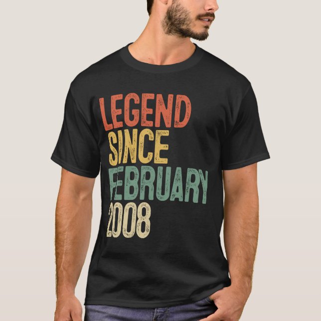 14 Year Old  Legend Since February 2008 14th Birth T-Shirt (Front)