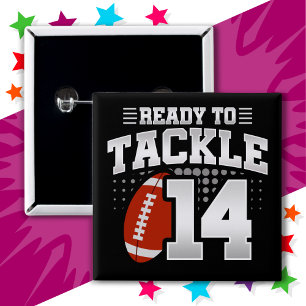 14 Year Old Tackle Football Party 14th Birthday Button