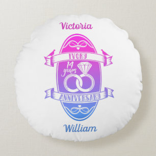 14 Year traditional ivory 14th wedding anniversary Round Pillow