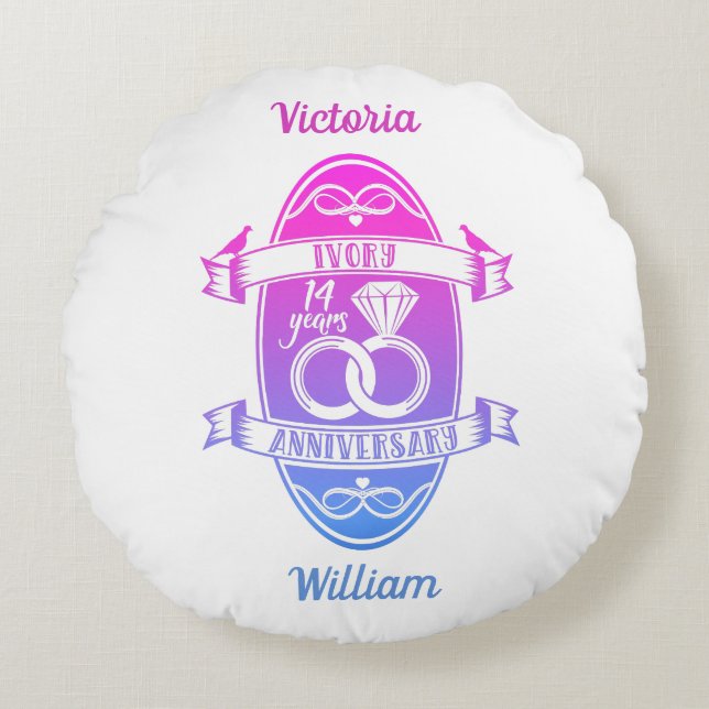 14 Year traditional ivory 14th wedding anniversary Round Pillow (Front)