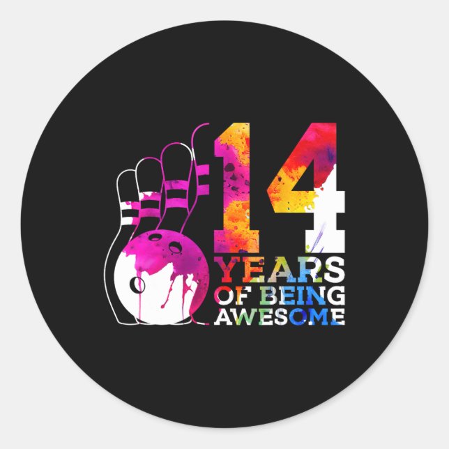 14 Years Of Being Awesome Bowling 14th Birthday  Classic Round Sticker (Front)