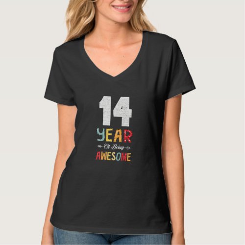 14 Years Of Being Awesome Heart Floral Arrow 14th  T_Shirt