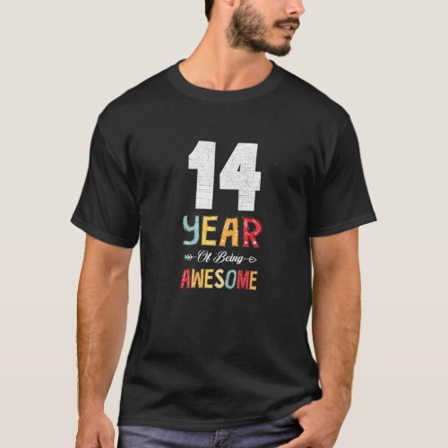 14 Years Of Being Awesome Heart Floral Arrow 14th  T_Shirt