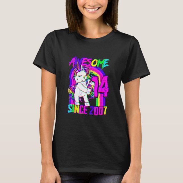 14 Years Old Unicorn Flossing 14th Birthday Girl U T-Shirt (Front)