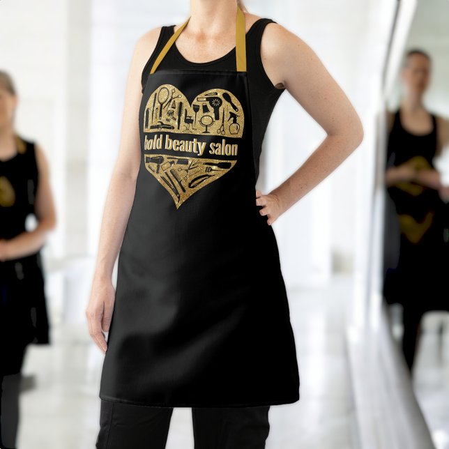 14k Gold Beauty Salon Glitter Heart Hair Stylist Apron (Creator Uploaded)