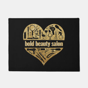 14k Gold Beauty Salon Glitter Heart Hair Stylist Doormat