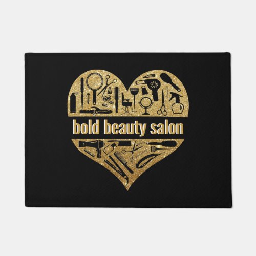 14k Gold Beauty Salon Glitter Heart Hair Stylist Doormat