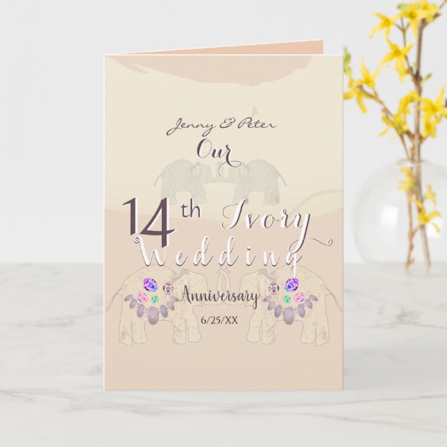 14th Anniversary Blank Folded Greeting Card (Yellow Flower)