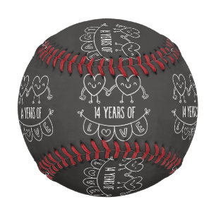 14th Anniversary Gift Chalk Hearts Baseball