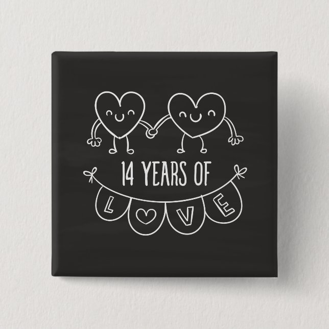 14th Anniversary Gift Chalk Hearts Button (Front)