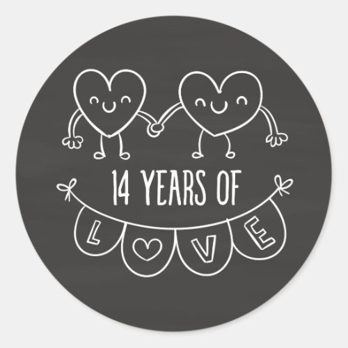 14th Anniversary Gift Chalk Hearts Classic Round Sticker