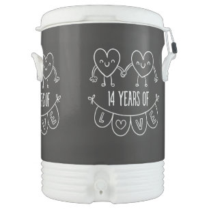 14th Anniversary Gift Chalk Hearts Cooler