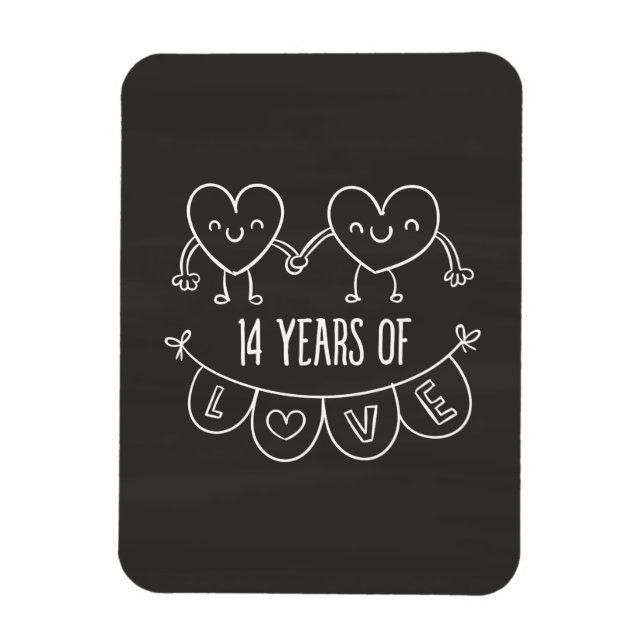 14th Anniversary Gift Chalk Hearts Magnet (Vertical)