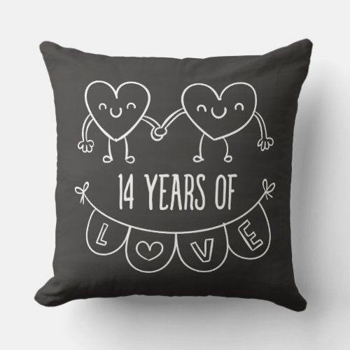 14th Anniversary Gift Chalk Hearts Throw Pillow