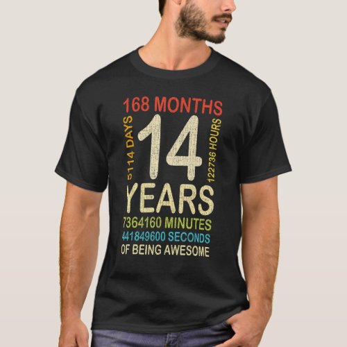 14th Birthday 14 Years Old Vintage Retro 168 Month T_Shirt