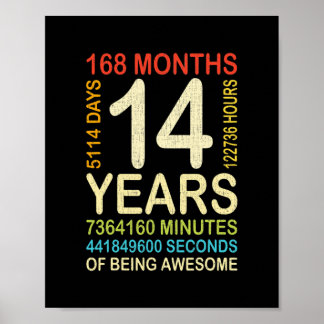 14th Birthday 14 Years Old Vintage Retro 168 Poster