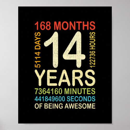14th Birthday 14 Years Old Vintage Retro 168 Poster