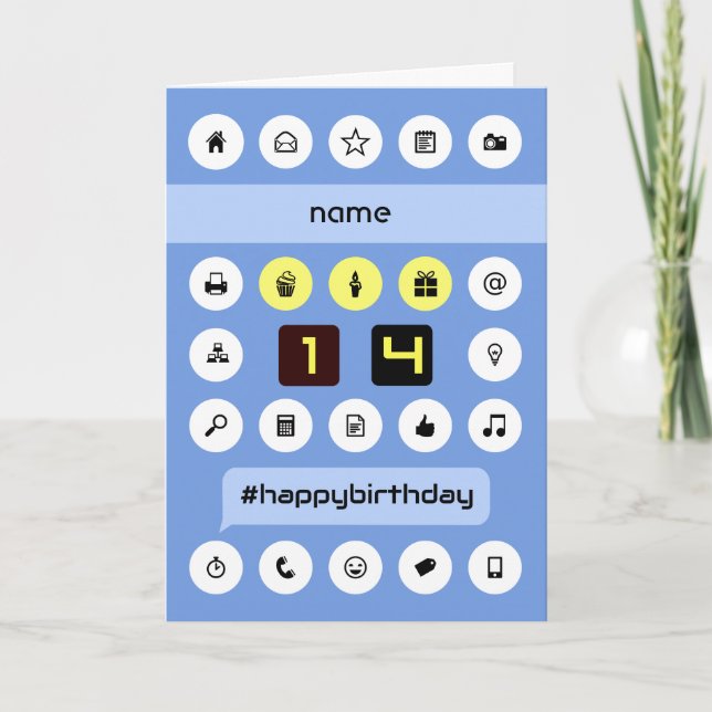 14th birthday add name computing personalized card (Front)