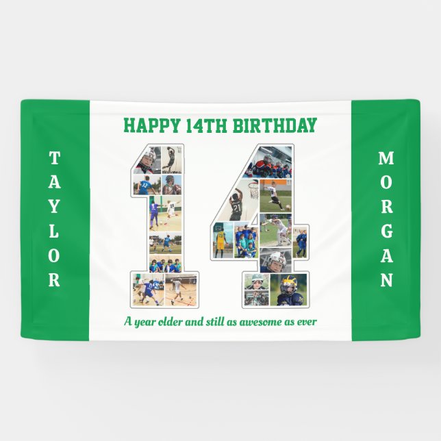 14th Birthday Anniversary Number 14 Photo Collage Banner (Horizontal)