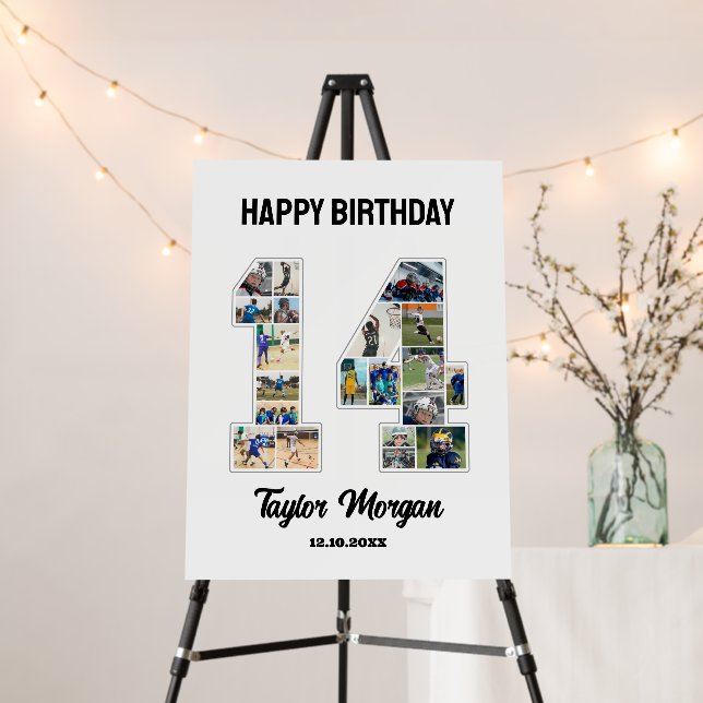 14th Birthday Anniversary Number 14 Photo Collage Foam Board (In Situ (Stand))