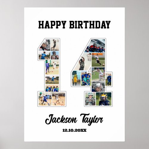 14th Birthday Anniversary Number 14 Photo Collage Poster