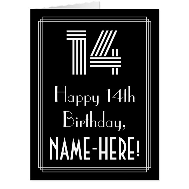 14th Birthday — Art Deco Inspired Look “14” + Name Card (Front)