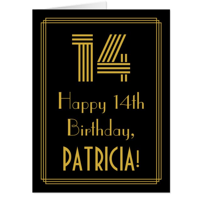 14th Birthday: Art Deco Inspired Look “14” + Name Card (Front)
