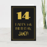 [ Thumbnail: 14th Birthday ~ Art Deco Inspired Look "14" & Name Card ]