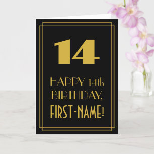 14th Birthday – Art Deco Inspired Look "14" & Name Card