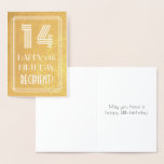 [ Thumbnail: 14th Birthday – Art Deco Inspired Look "14" + Name Foil Card ]