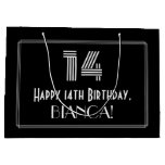 [ Thumbnail: 14th Birthday — Art Deco Inspired Look "14" & Name Gift Bag ]