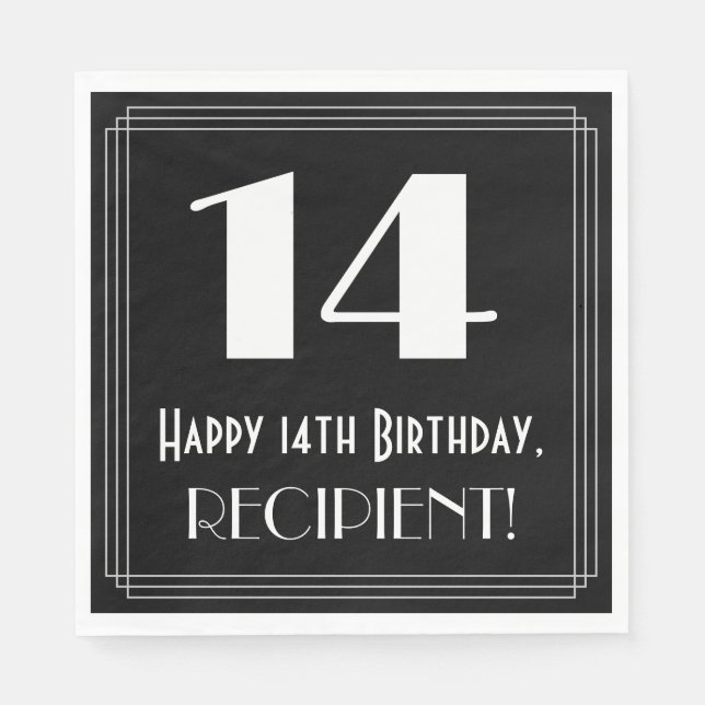 14th Birthday ~ Art Deco Inspired Look "14", Name Napkins (Front)