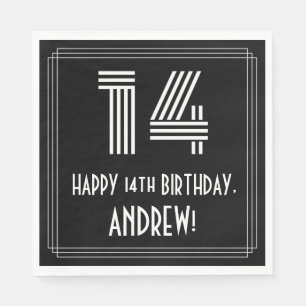 14th Birthday: Art Deco Inspired Look "14" + Name Napkins