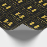 [ Thumbnail: 14th Birthday ~ Art Deco Inspired Look "14", Name Wrapping Paper ]