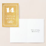 [ Thumbnail: 14th Birthday ~ Art Deco Style "14" & Custom Name Foil Card ]