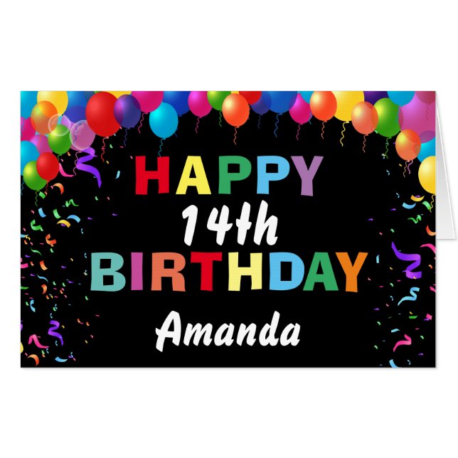 14th Birthday Balloons Black Extra Large Jumbo Card (Front Horizontal)