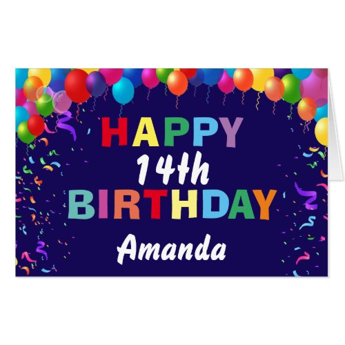 14th Birthday Balloons Navy Blue Extra Large Jumbo Card