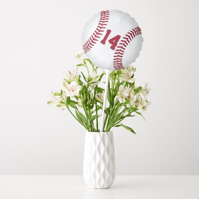 14th Birthday Baseball With Red Stitching Balloon (Vase)