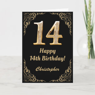 14th Birthday Black and Gold Glitter Frame Card