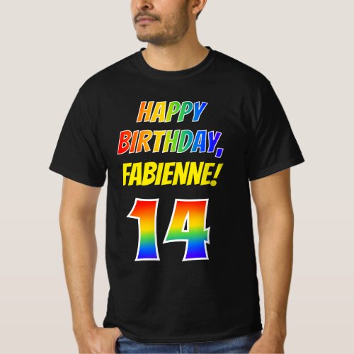 14th Birthday  Bold Fun Rainbow 14 Custom Name T_Shirt