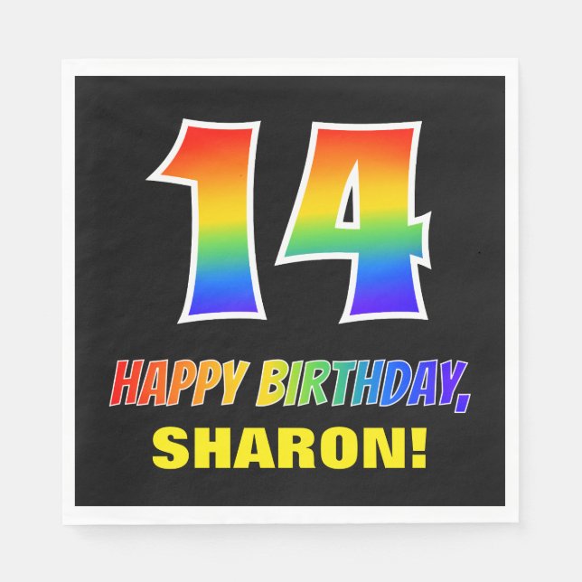 14th Birthday: Bold, Fun, Simple, Rainbow 14 Napkins (Front)