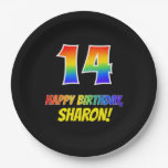 [ Thumbnail: 14th Birthday: Bold, Fun, Simple, Rainbow 14 Paper Plates ]