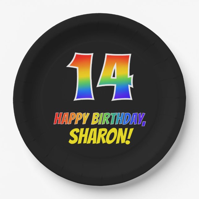 14th Birthday: Bold, Fun, Simple, Rainbow 14 Paper Plates (Front)