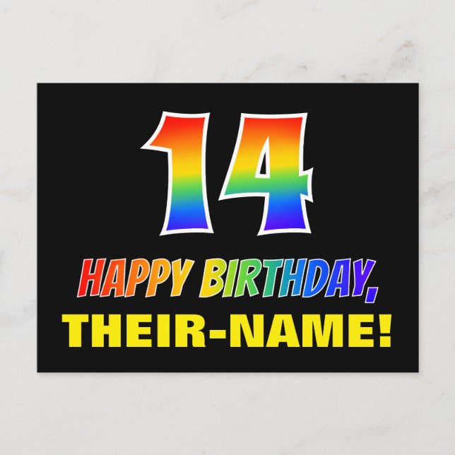 14th Birthday: Bold, Fun, Simple, Rainbow 14 Postcard (Front)