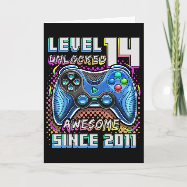 14th Birthday Boy Level 14 Gamer 14 Year Video Gam Card (Front)