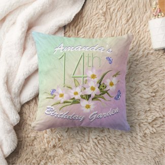 14th Birthday Butterfly Garden Throw Pillow